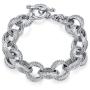 Bling Jewelry Fashion Statement Chunky Texture Large Oval Interlocking Link Chain Matt Silver Or Gold Plated Bracelet for Women Toggle Clasp Closure