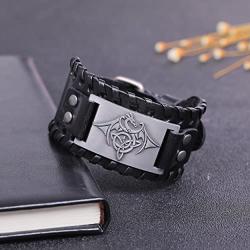 TEAMER Celtic Trinity Knot Triquetra Bracelet Wing Dragon Leather Bracelet Gift Jewelry for Men