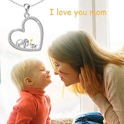 oGoodsunj Mother Daughter Jewelry - 925 Sterling Silver Necklace Lucky Elephant Love in Heart Pendant Ring Bracelet for Women Girls
