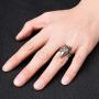 HZMAN Mens Egyptian God Anubis Gold Ankh Cross Ring Stainless Steel Biker Band
