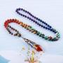 Bivei 7 Chakra Healing Necklace with Real Stones 12 Faceted Prism Witch Pendulum Crystal Gemstone Hand Knotted 108 Beads for Meditation Anxiety Yoga Beads
