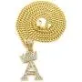 Fashion 21 Unisex Small Pave Crowned Initial Alphabet Letter Pendant 3mm 24 inches Cuban Chain Necklace in Gold Silver Tone