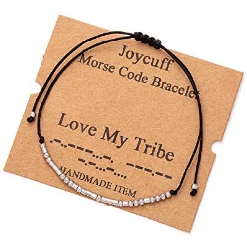 Joycuff Morse Code Bracelets Inspirational Dainty Bangle for Women Mom Daughter Sister Birthday Gifts Handmade Trendy Jewelry for Her Teen Girl Friend Adjustable Wrap Bracelet