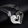 LOLIAS Stainless Steel Yin Yang Love Heart Pendant Couple Necklace for Men Women Puzzle Matching Valentine Gifts for Him&Her Jewelry Set