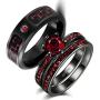 wedding ring set Two Rings His Hers Couples Matching Rings Womens 2pc Black Gold Filled Red CZ Wedding Engagement Ring Bridal Sets Mens Stainless Steel Wedding Band