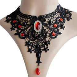 ETERNITY J. Elegant Vintage Black Lace Victorian Lolita Gothic Pendant Choker Necklace Earrings Set