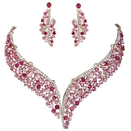 EVER FAITH Austrian Crystal Graceful Wing Flower Necklace Earrings Set EVER FAITH Austrian Crystal Graceful Wing Flower Necklace Earrings Set