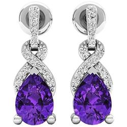 Dazzlingrock Collection 7X5 MM Each Pear Gemstone & Round Diamond Ladies Teardrop Drop Earrings, Sterling Silver