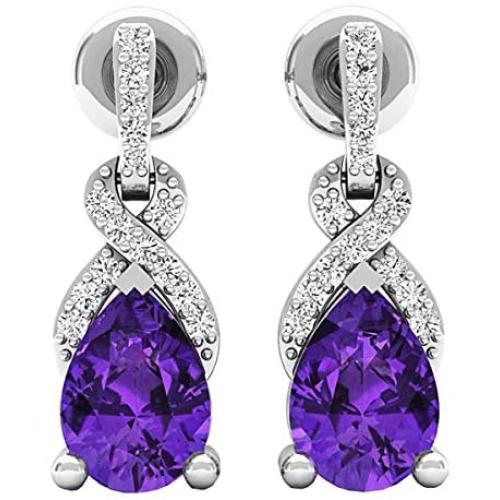 Dazzlingrock Collection 7X5 MM Each Pear Gemstone & Round Diamond Ladies Teardrop Drop Earrings, Sterling Silver