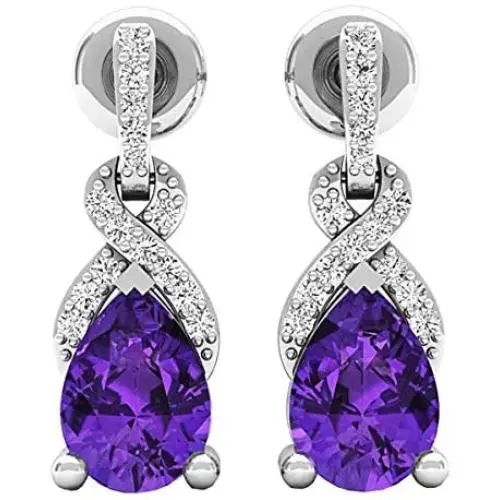 Dazzlingrock Collection 7X5 MM Each Pear Gemstone & Round Diamond Ladies Teardrop Drop Earrings, Sterling Silver