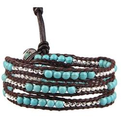 KELITCH Turquoise Mother of Pearl Silver Mix Beaded 3 Wrap Bracelet Handmade New Cuff Jewelry