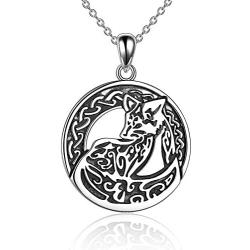 Fox Necklace Sterling Silver Celtic Ethnic Fox Pendant Necklace Vintage Fox Jewelry for Women