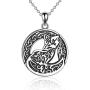 Fox Necklace Sterling Silver Celtic Ethnic Fox Pendant Necklace Vintage Fox Jewelry for Women