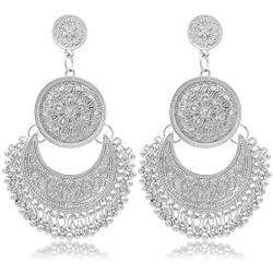RechicGu Ethnic Bali Jhumka Jhumki Lotus Mexico Gypsy Dangle Earrings Traditional Ear Studs with Gift Box