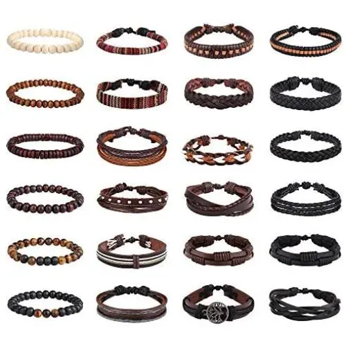Finrezio 24 Pcs Braided Leather Bracelet Set Men Women oho Ethnic Tribal Linen Hemp Cords String Beads Wristbands Cuff Wrap Bracelets Adjustable Handmade Jewelry Finrezio 24 Pcs Braided Leather Bracelet Set Men Women oho Ethnic Tribal Linen Hemp Cords String Beads Wristbands Cuff Wrap Bracelets Adjustable Handmade Jewelry