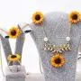 Set of 5 Sunflower Faux Pearl Leaf Chain Resin Boho Petal Pendant Necklace with Sunflower Bracelet Earrings Ring for Women Jewelry Accessories (Gold)