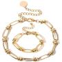 N/Q 14K Gold Silver Plated Chunky Link Choker Necklace Bracelets for Women Girls Jewelry Set Gothic Oval Rectangle Geometric Paperclip Chain Bracelets