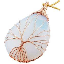 SUNYIK Teardrop Stone Tree of Life Pendant Necklace, Handmade Copper Wire Wrapped Jewelry, Healing Chakra