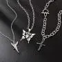 Butterfly Lock Chains Necklace Angel Layered Choker Emo Aesthetic Chunky Chains for Eboy Egirl Women Men (#1-Silver)