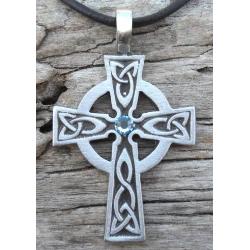 Trilogy Jewelry Pewter Wales Cross Pendant with Swarovski Crystal for Birthday on Leather Necklace