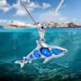 JUMULAND Blue Simulated Opal Necklaces for Women Shark Pendant Ocean Jewelry Gifts for Girls Mother Daughter