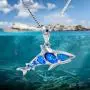 JUMULAND Blue Simulated Opal Necklaces for Women Shark Pendant Ocean Jewelry Gifts for Girls Mother Daughter