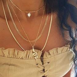 Chargances Snake Pendant Necklace for Women Multi Layer Collar Chain Choker Snake Bone Chain Gold Necklace Nightclub Party Sexy Jewelry