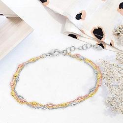 Sterling Silver Italian Tri-Color Triple Strand Oval Beaded 7+1'' Bracelet