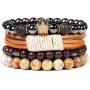 WAINIS Braided Leather Bracelets for Men Women Wrap Tiger Eye Lava Rock Beads Bracelet Woven Ethnic Tribal Rope Wristbands Bracelets Set Adjustable