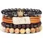 WAINIS Braided Leather Bracelets for Men Women Wrap Tiger Eye Lava Rock Beads Bracelet Woven Ethnic Tribal Rope Wristbands Bracelets Set Adjustable