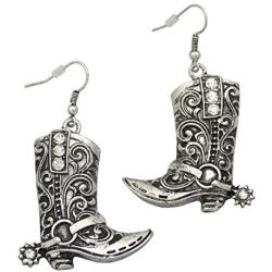 RechicGu Western West Cowgirl Texas Boots Spur Dangle Drop Earrings Rodeo Boho Fancy Dress Costume