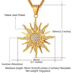 U7 Fashion Big Flower Charm Necklace Rhinestone Crystal 18K Gold Plated Chain & Big Sun Flower Pendant for Women Men