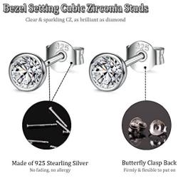 Sterling Silver Stud Earrings for Women Men Girls- 3 Pairs of Tiny Round Cubic Zirconia Earrings CZ Small Cartilage Tragus Earrings(2mm/3mm/4mm)