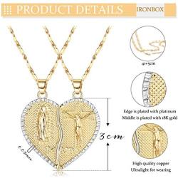 IRONBOX 18K Gold Plated Couples Necklace Virgin Mary Necklace Jesus Necklace Heart Necklace Plated Gold Necklace Couple Jewelry for Him and Her