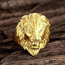 Gold Lion Head Design Stainless Steel Rings for Men Boys Jewelry Chic Punk Animal