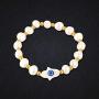 evil eye pearl bracelet for girl women, white bracelets pearl jewelry, Hand of Fatima Natural pearl stretch Handmade Turkish blue eyes bracelet