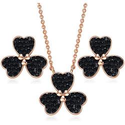 CDE Lucky Clover Jewelry Set Rose Gold Plated Embellished with Crystals from Swarovski Necklace and Earrings for Women Heart to Heart Shape Women Jewelry Gift