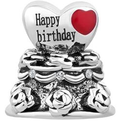 QueenCharms Happy Birthday Charm Birthday Cake Beads for Charm Bracelets