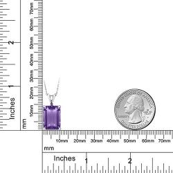 Gem Stone King Purple Amethyst 925 Sterling Silver Pendant Necklace 7.12 Ct Emerald Cut Gemstone Birthstone with 18 Inch Silver Chain