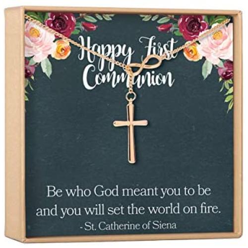 First Communion Gift Necklace: 1st Communion, Girl First Holy Communion, Infinity Cross (rose-gold-plated-brass, NA)