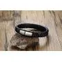 MPRAINBOW Mens Personalized Stainless Steel Brown & Blue Braided Genuine Leather Bracelet with Magnetic Clasp Bangle Gift for Dad Husband Bf Son Friends