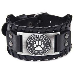 Viking Bracelet Wolf Paw - Nordic Bracelet with Fenrir Amulet - Celtic Pagan Jewelry of Talisman (Wolf Paw Silver)