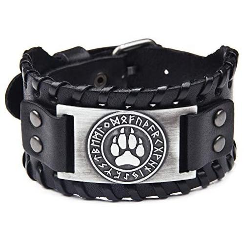 Viking Bracelet Wolf Paw - Nordic Bracelet with Fenrir Amulet - Celtic Pagan Jewelry of Talisman (Wolf Paw Silver)