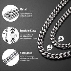 WESTMIAJW Mens Miami Cuban Link Chain Necklace Jewelry,Stainless Steel/Black/Gold,12/14mm Width,45/50/55/60/65/70/75cm