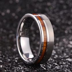 King Will Nature Tungsten Carbide Wedding Band 7mm Silver/Black Tungsten Ring with Wood Inlay Comfort Fit