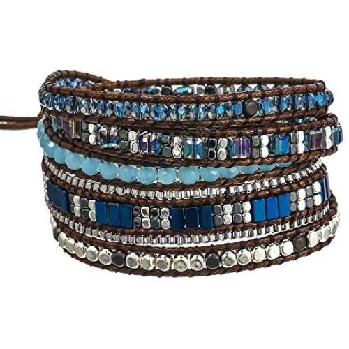IUNIQUEEN Boho 5 Wraps Handmade Beaded Statement Stainless Steel Box Chain Bracelet Jewelry Collection for Men and Women (Trendy)