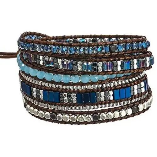 IUNIQUEEN Boho 5 Wraps Handmade Beaded Statement Stainless Steel Box Chain Bracelet Jewelry Collection for Men and Women (Trendy)