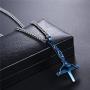 U7 Ion-Plating Blue Upside Down Crucifix Cross Pendant Satanic Jewelry Inverted Cross Necklace with 3mm Rope Chain 24''