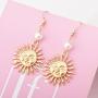 Cute Sunflower Sun Face Moon Crescent Hook Dangle Drop Earrings for Women and Girl