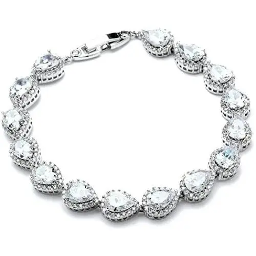 Mariell Platinum Plated Tennis Bracelet with Pear-Shaped Cubic Zirconia Halos for Brides, Wedding & Prom Mariell Platinum Plated Tennis Bracelet with Pear-Shaped Cubic Zirconia Halos for Brides, Wedding & Prom